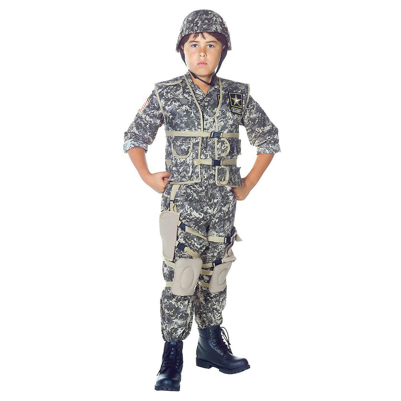 US Army Ranger Unisex Costume with Vest Pants and Helmet for Halloween Kids